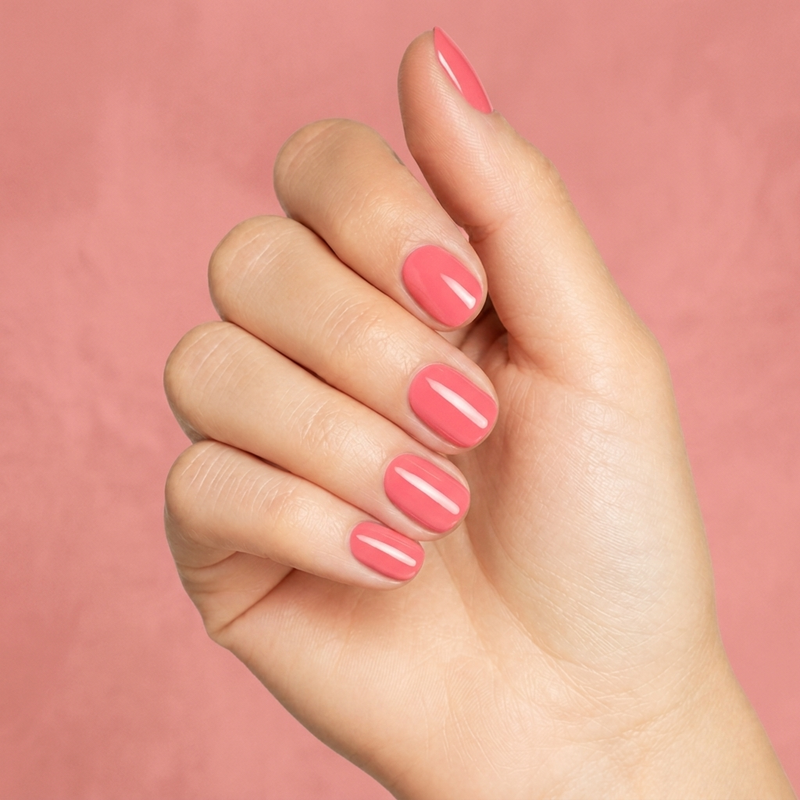 Mano con las uñas pintadas con esmalte en gel Gelish Cancan We Dance?, color Rosas acabado Cream