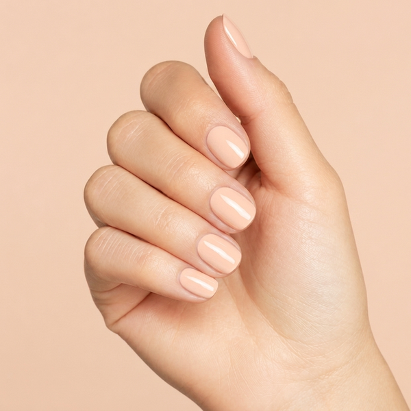 Mano con las uñas pintadas con esmalte en gel Gelish Need a Tan, color Nudes acabado Cream