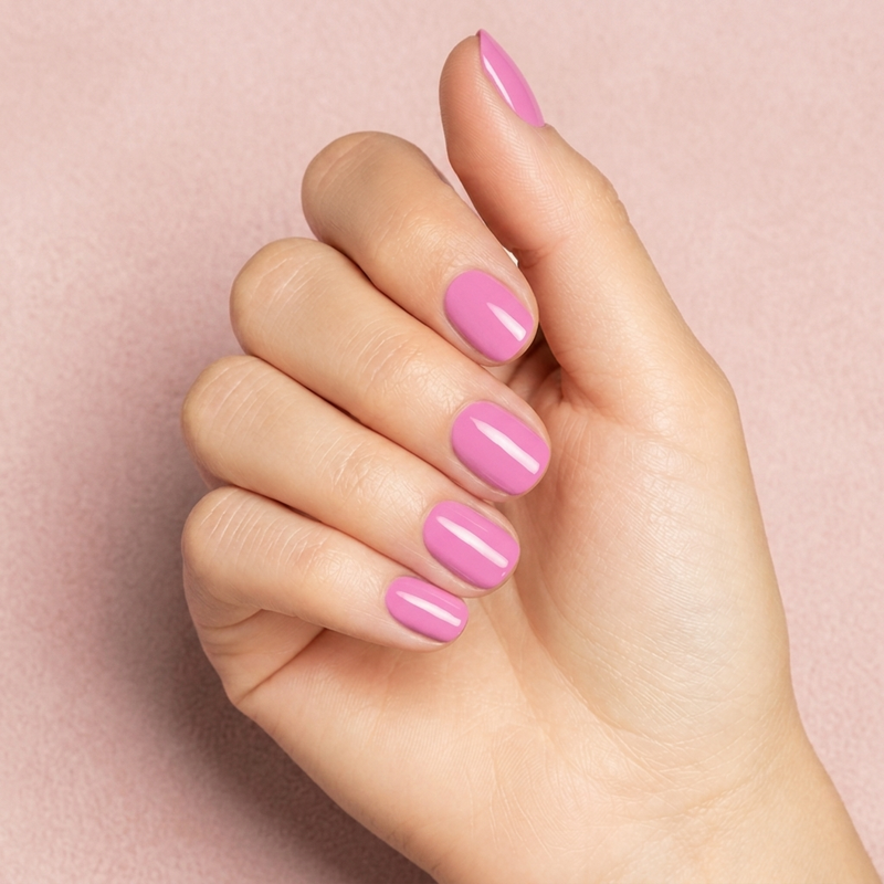 Mano con las uñas pintadas con esmalte en gel Gelish It's a Lily, color Rosas acabado Cream