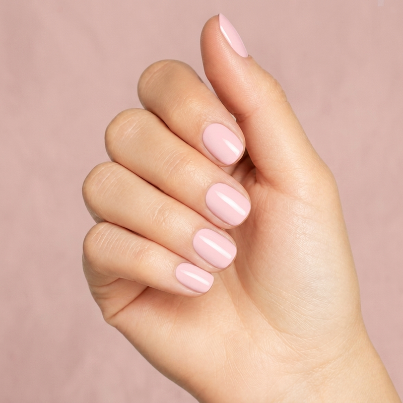 Mano con las uñas pintadas con esmalte tradicional Morgan Taylor Once Upon a Mani, color Rosas acabado Cream