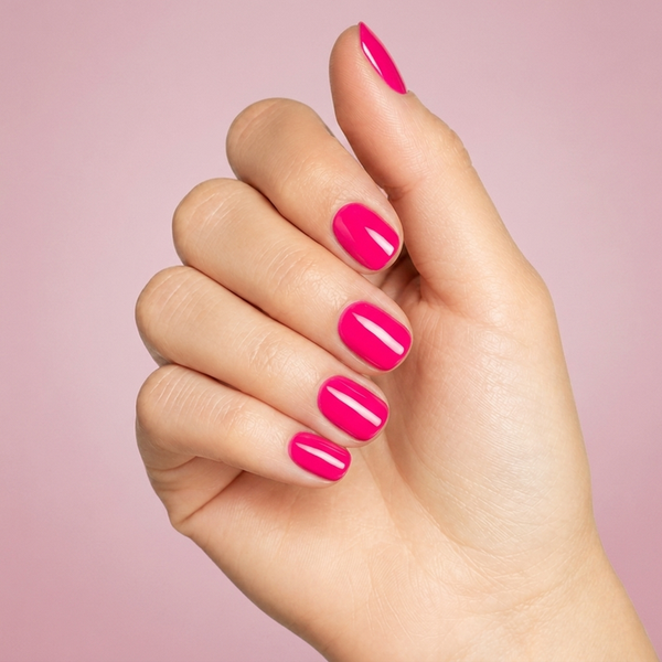Mano con las uñas pintadas con esmalte tradicional Morgan Taylor Shake It Till You Samba, color Rojos acabado Cream