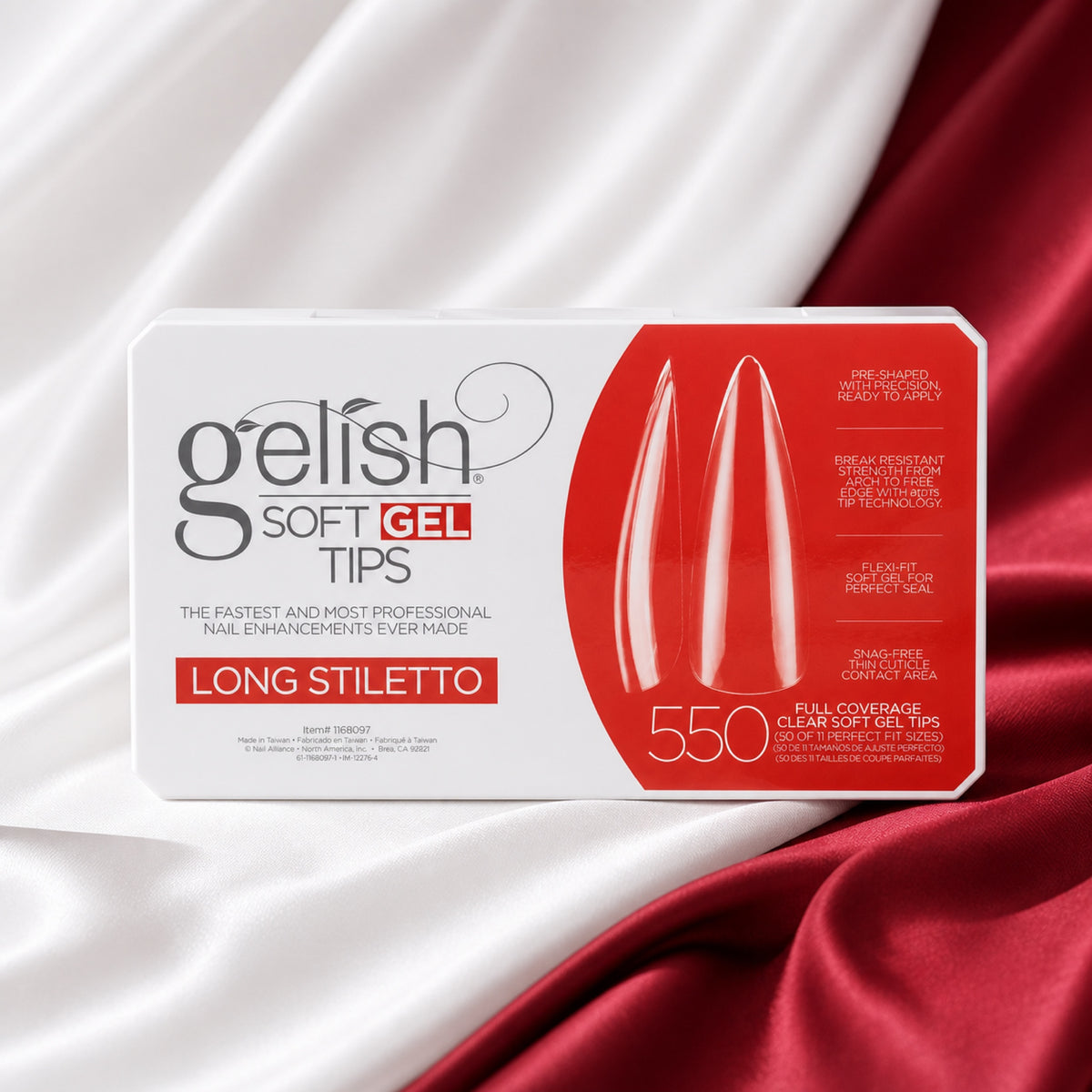 Gelish Soft Gel Tips Long Stiletto, 550 ct, toma de producto