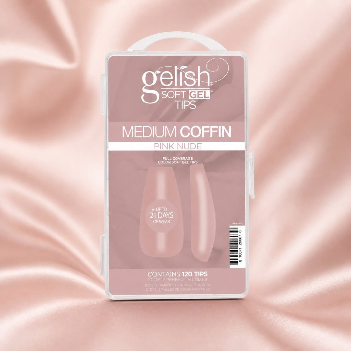 Gelish Soft Gel Tips Pink Nude Medium Coffin, 120 ct, toma de producto
