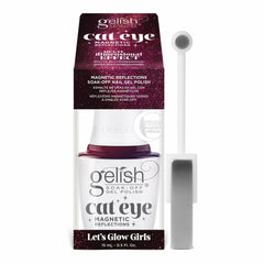 Estuche y frasco oficiales de Gelish Cat Eye Magnetic Reflections Let's Glow Girls, esmalte en gel magnético tono magenta a morado, con el imán incluido, 15 ml