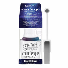 Estuche y frasco oficiales de Gelish Cat Eye Magnetic Reflections Blue Eclipse, esmalte en gel magnético tono azul a morado, con el imán incluido, 15 ml