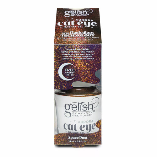 Empaque oficial de Gelish Aurora Cat Eye Space Dust Magnet Gel 15 ml, caja con imán incluido