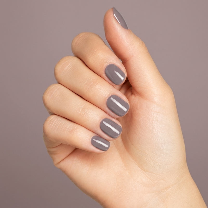 Mano con las uñas pintadas con esmalte en gel Gelish From Rodeo To Rodeo Drive, color Mauves acabado Cream