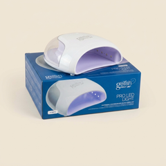 Lámpara LED Gelish 30W sobre una caja azul que no corresponde al empaque oficial