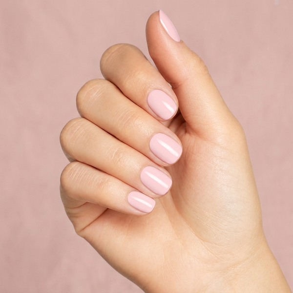 Mano con las uñas pintadas con esmalte tradicional Morgan Taylor Once Upon a Mani, color Rosas acabado Cream
