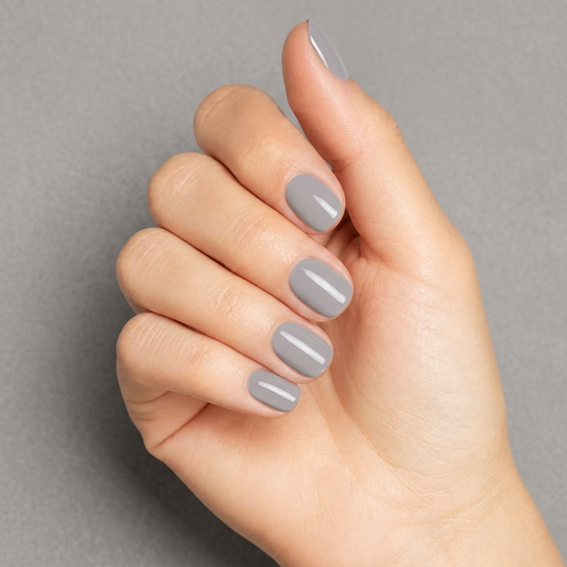 Mano con las uñas pintadas con esmalte tradicional Morgan Taylor Cashmere Kind Of Gal, color Mauves acabado Cream