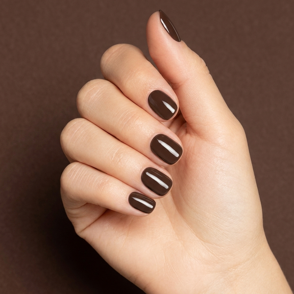 Mano con las uñas pintadas con esmalte tradicional Morgan Taylor Want To Cuddle?, color Nudes acabado Cream