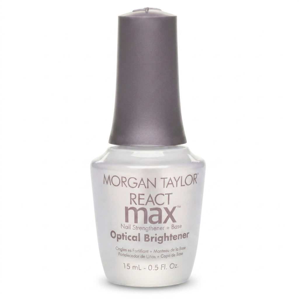 Frasco de Morgan Taylor Reactmax Optical Brightener Nail Strengthener + Extended Wear Base Coat, 15 ml