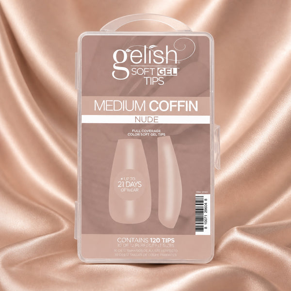 Gelish Soft Gel Tips Nude Medium Coffin, 120 ct, toma de producto