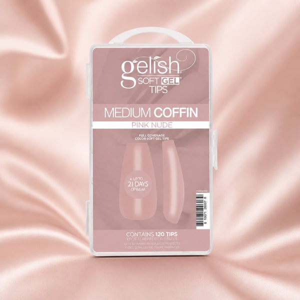 Gelish Soft Gel Tips Pink Nude Medium Coffin, 120 ct, toma de producto